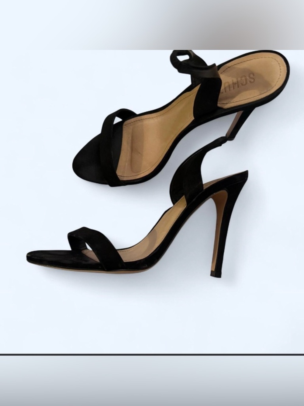 SCHUTZ Black Suede Open-Toe Stiletto Slingback Heels